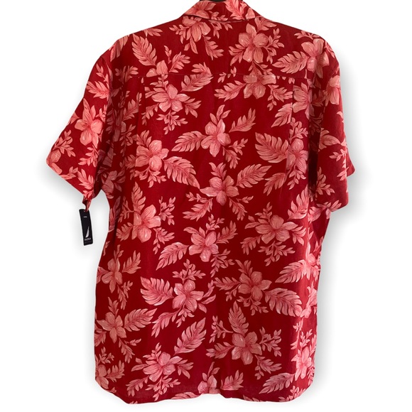 Tropical Linen Hawaiian Shirt Island Hibiscus Luau Print Pattern Nautica Large - Picture 11 of 16